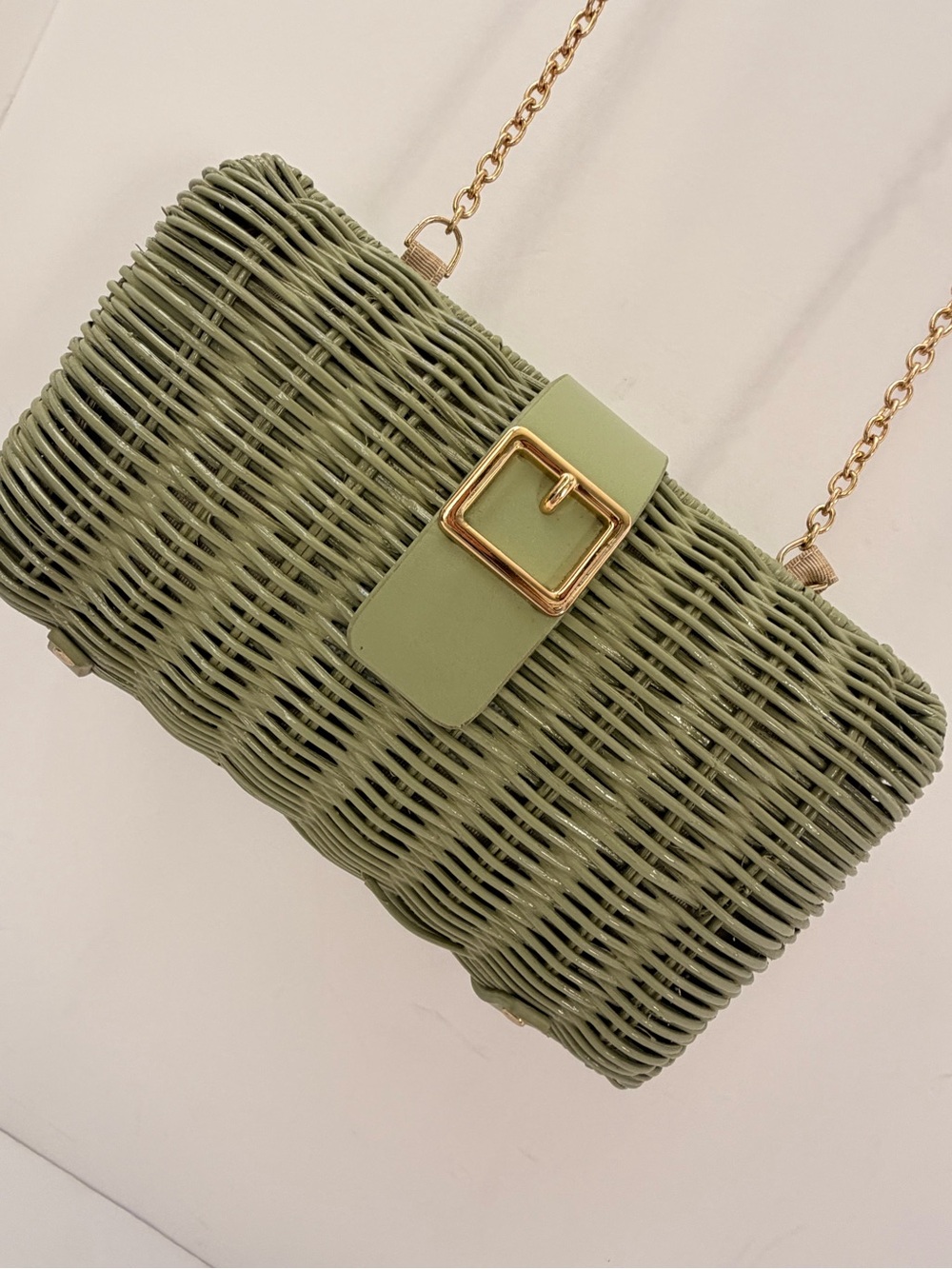 Zara Olive Green Woven Crossbody with Gold Buckle